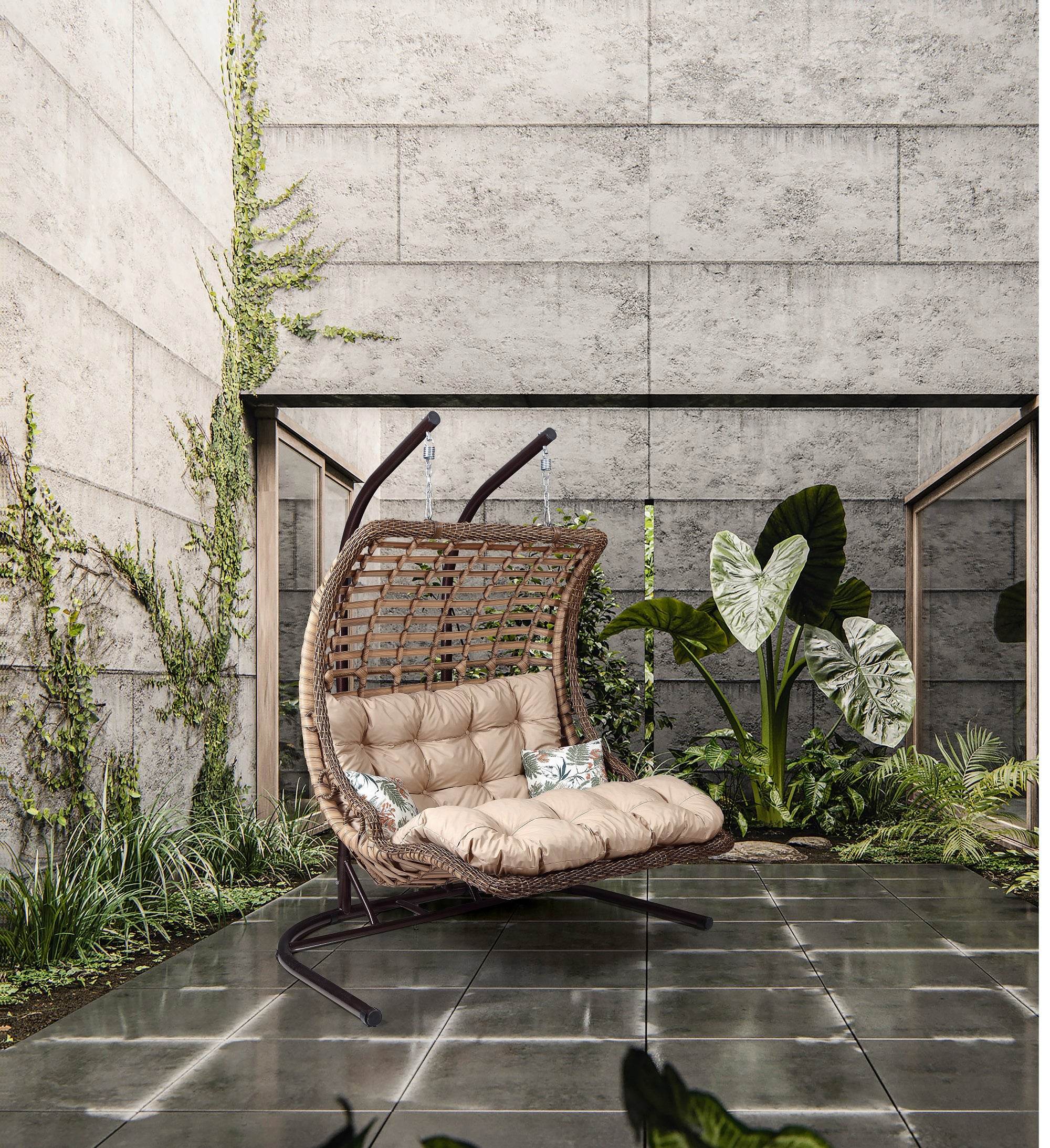 Gowoll Gartenschaukel Rattan Hängesessel mit Gestell Hängeschaukel Bodrum Double