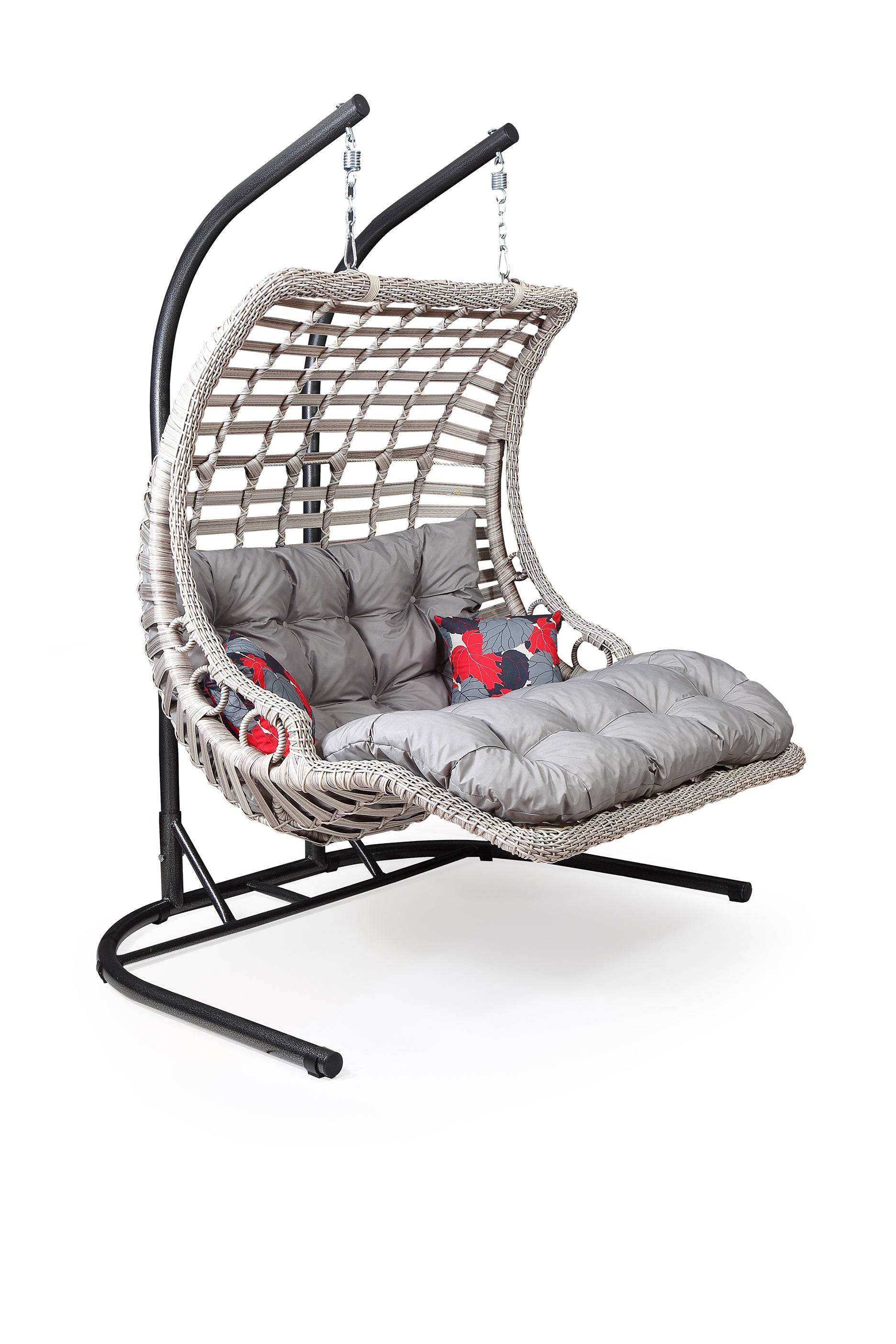 Gowoll Gartenschaukel Rattan Hängesessel mit Gestell Hängeschaukel Bodrum Double