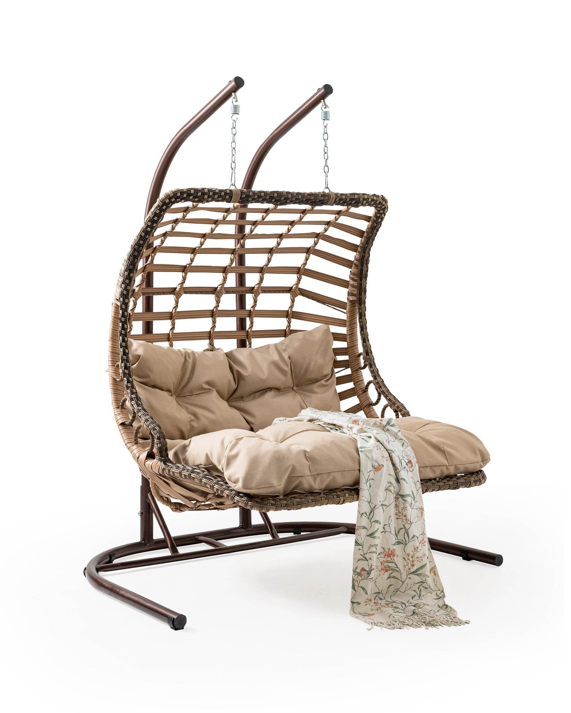 Gowoll Gartenschaukel Rattan Hängesessel mit Gestell Hängeschaukel Bodrum Double