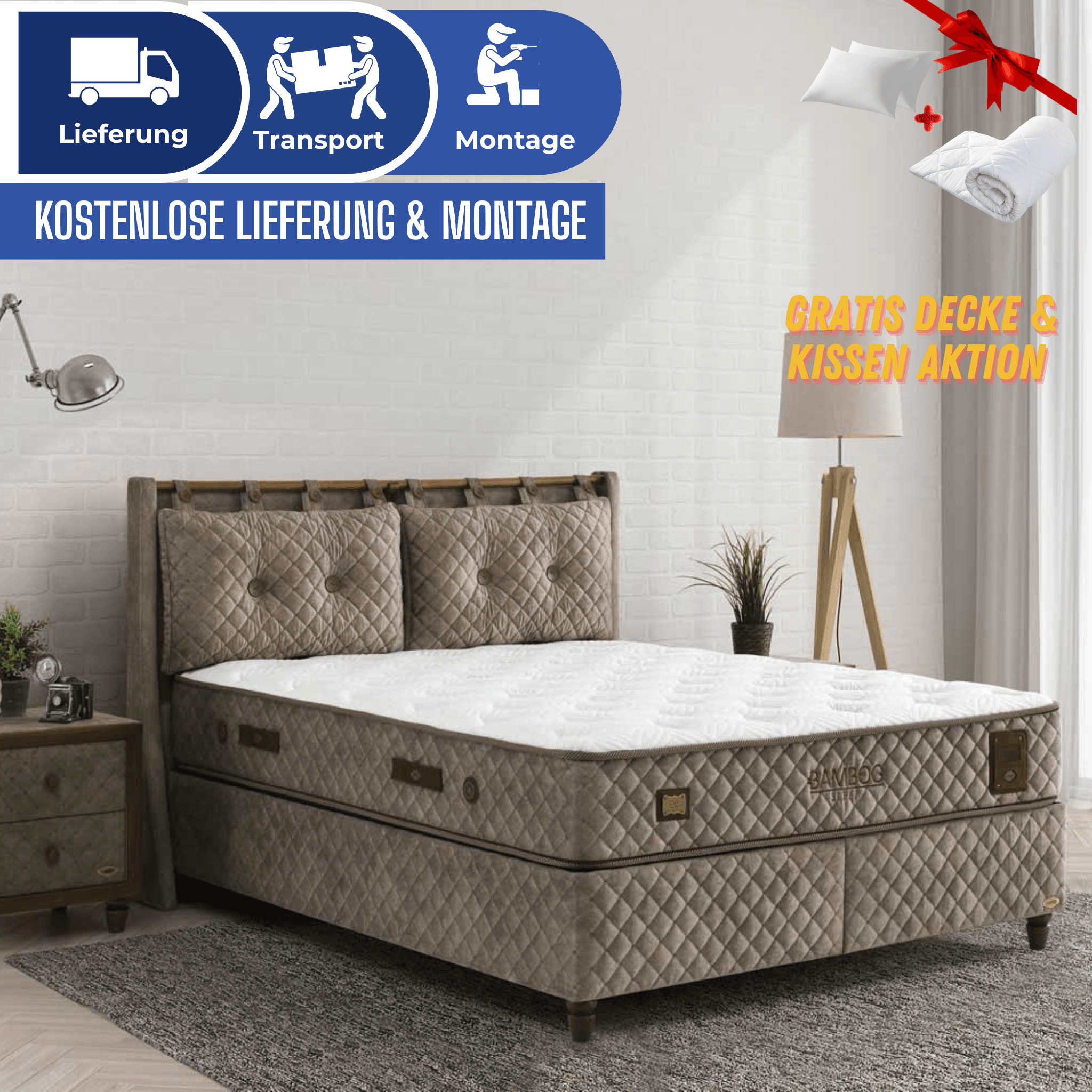 Bamboo Sleep Boxspringbett Set Schlafzimmer Set mit 7 Schichten Höhe 30 cm Matratze