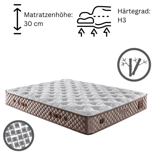 Bamboo Sleep Boxspringbett Set Schlafzimmer Set mit 7 Schichten Höhe 30 cm Matratze