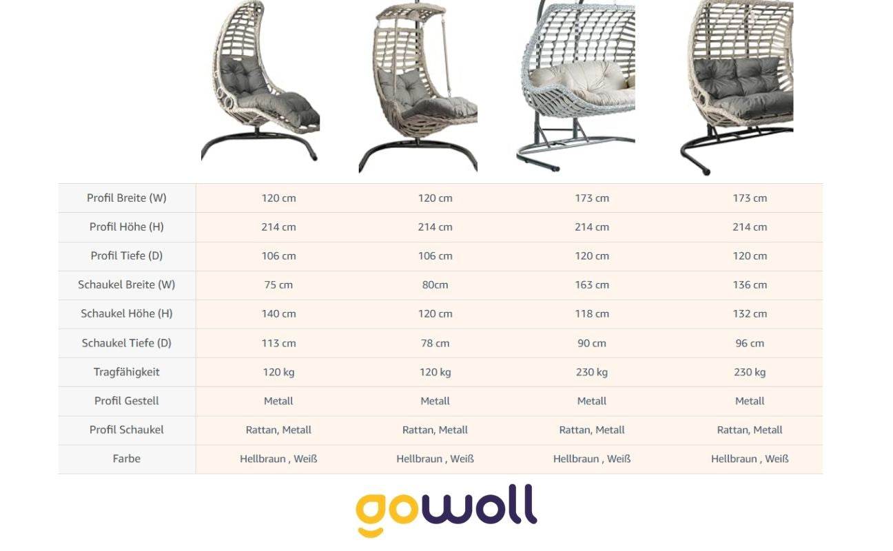 Gowoll Bodrum Gartenschaukel Rattan Hängesessel mit Gestell Hängeschaukel Bodrum