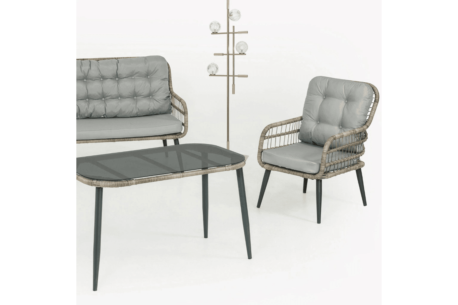 Pisa Double Gartenlounge-Set Rattan Lounge Gartenmöbel Set 4 Personen Bistroset mit Stühle