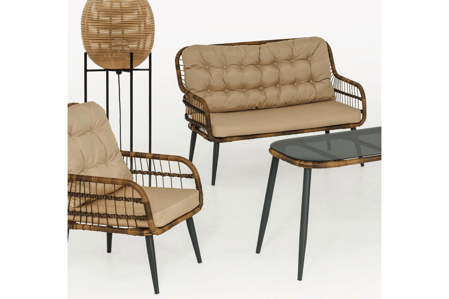 Pisa Double Gartenlounge-Set Rattan Lounge Gartenmöbel Set 4 Personen Bistroset mit Stühle