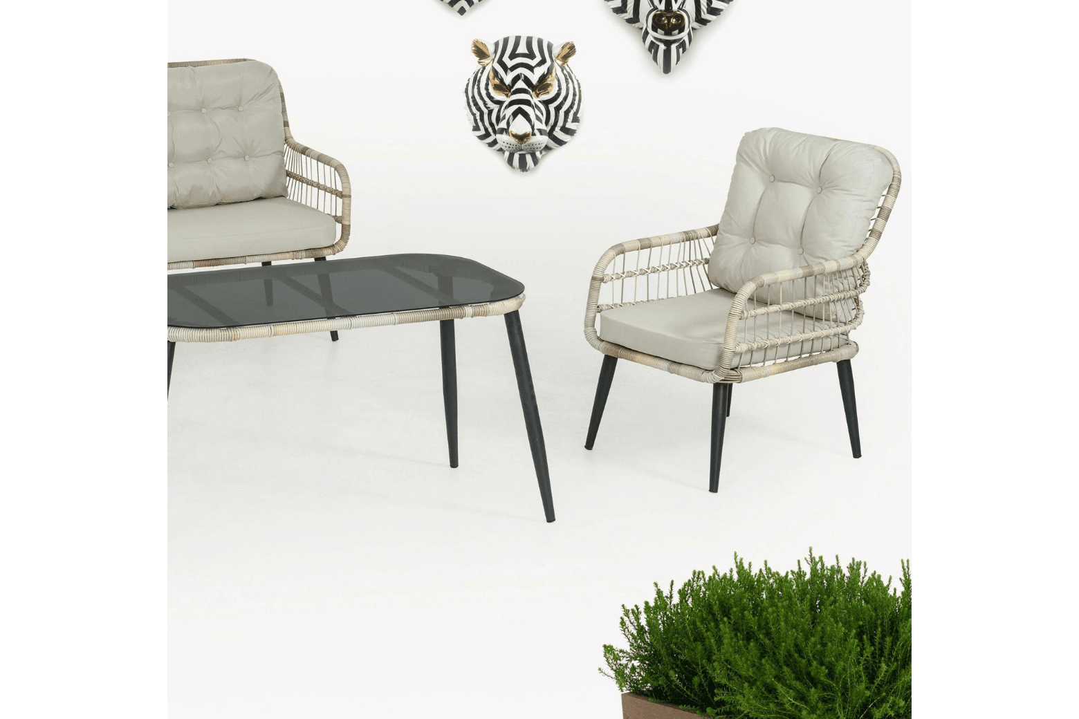 Pisa Double Gartenlounge-Set Rattan Lounge Gartenmöbel Set 4 Personen Bistroset mit Stühle