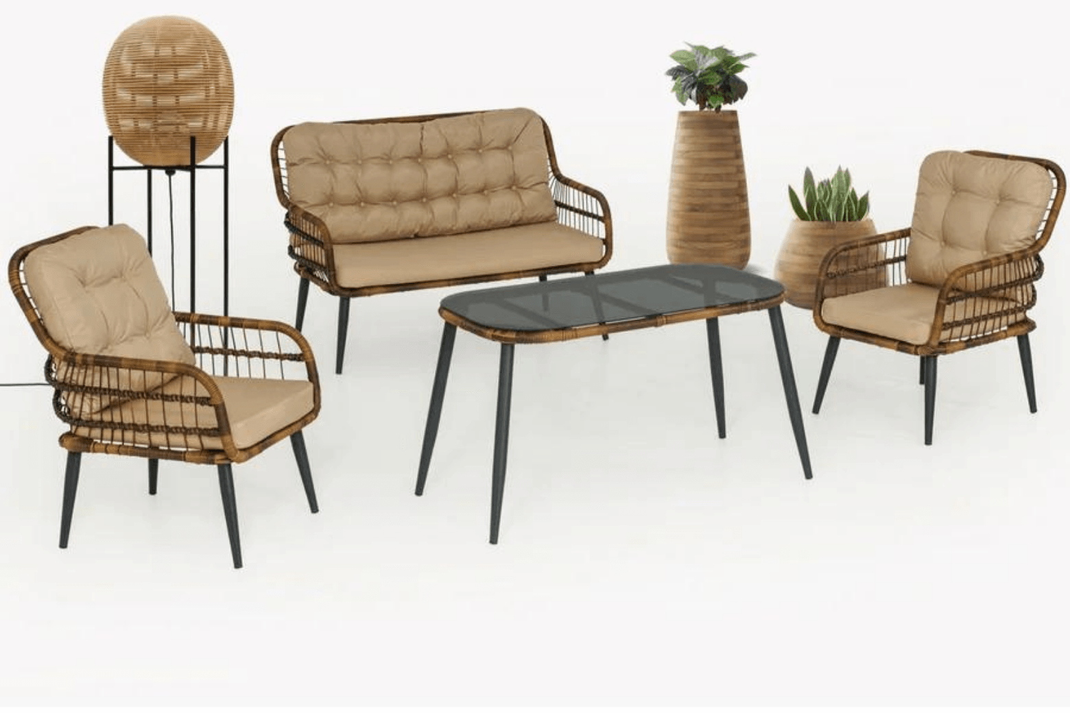 Pisa Double Gartenlounge-Set Rattan Lounge Gartenmöbel Set 4 Personen Bistroset mit Stühle