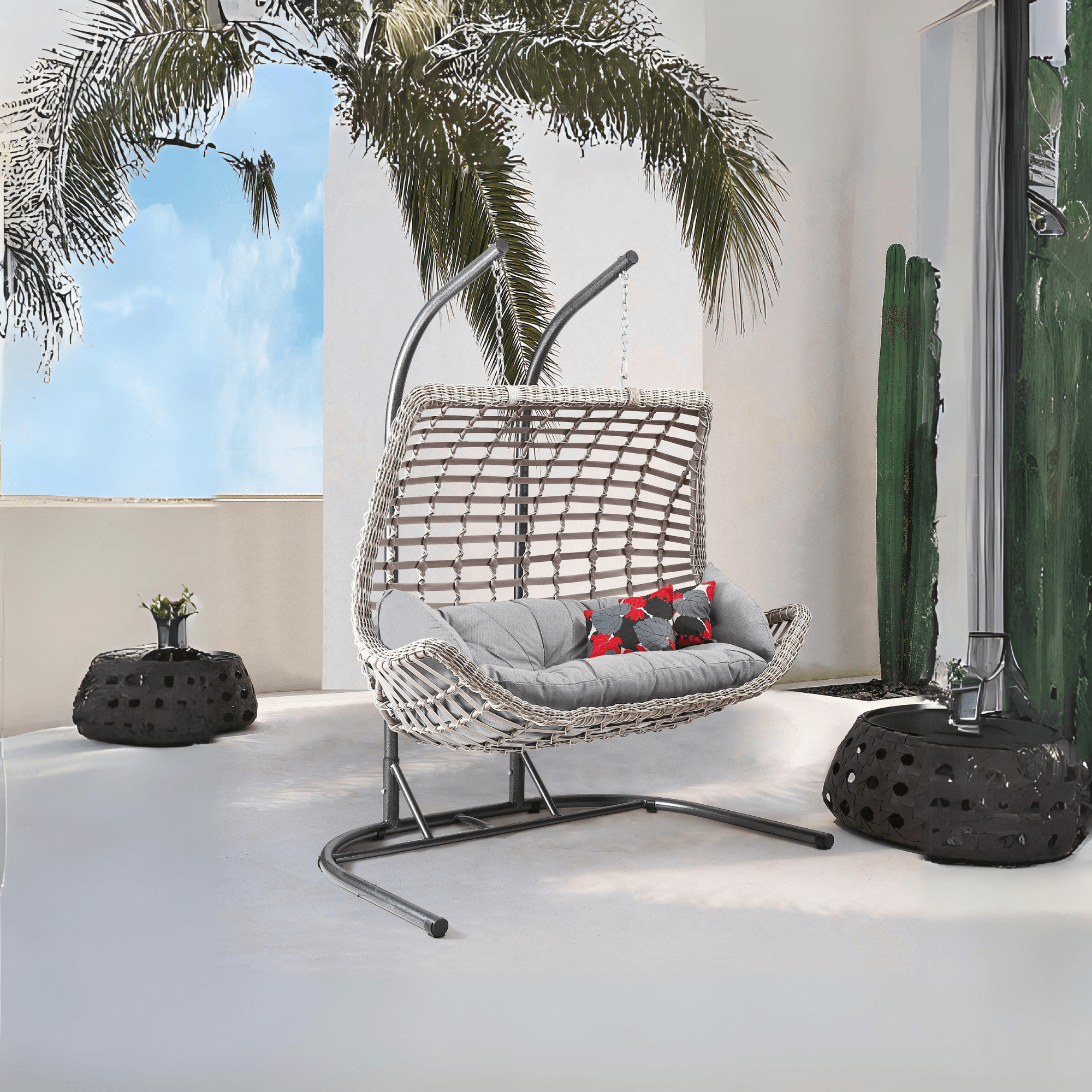 Gowoll Rattan Hängesessel mit Gestell | Cunda Swing Gartenschaukel | Hängeschaukel