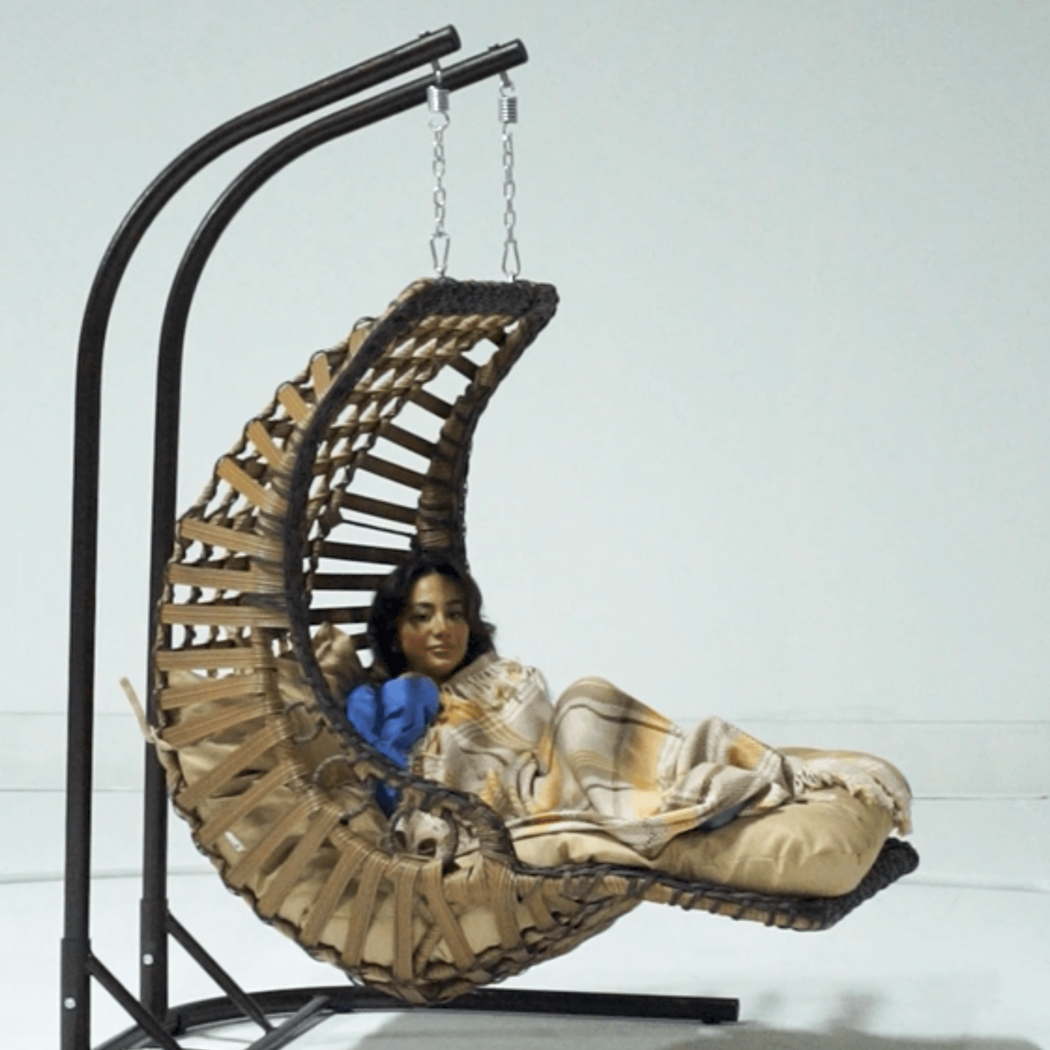 Gowoll Gartenschaukel Rattan Hängesessel mit Gestell Hängeschaukel Bodrum Double