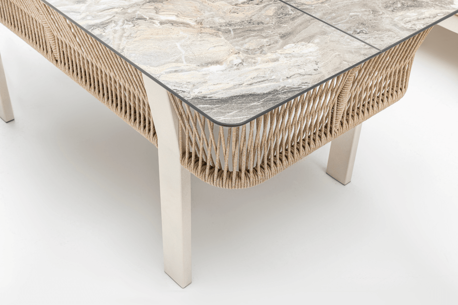 Garten LoungeSet Florence 4‑tlg. Aluminium‑Rope | UV‑resistent & wetterfest | Sofa 3‑Sitz + 2 Sessel + HPL‑Tisch