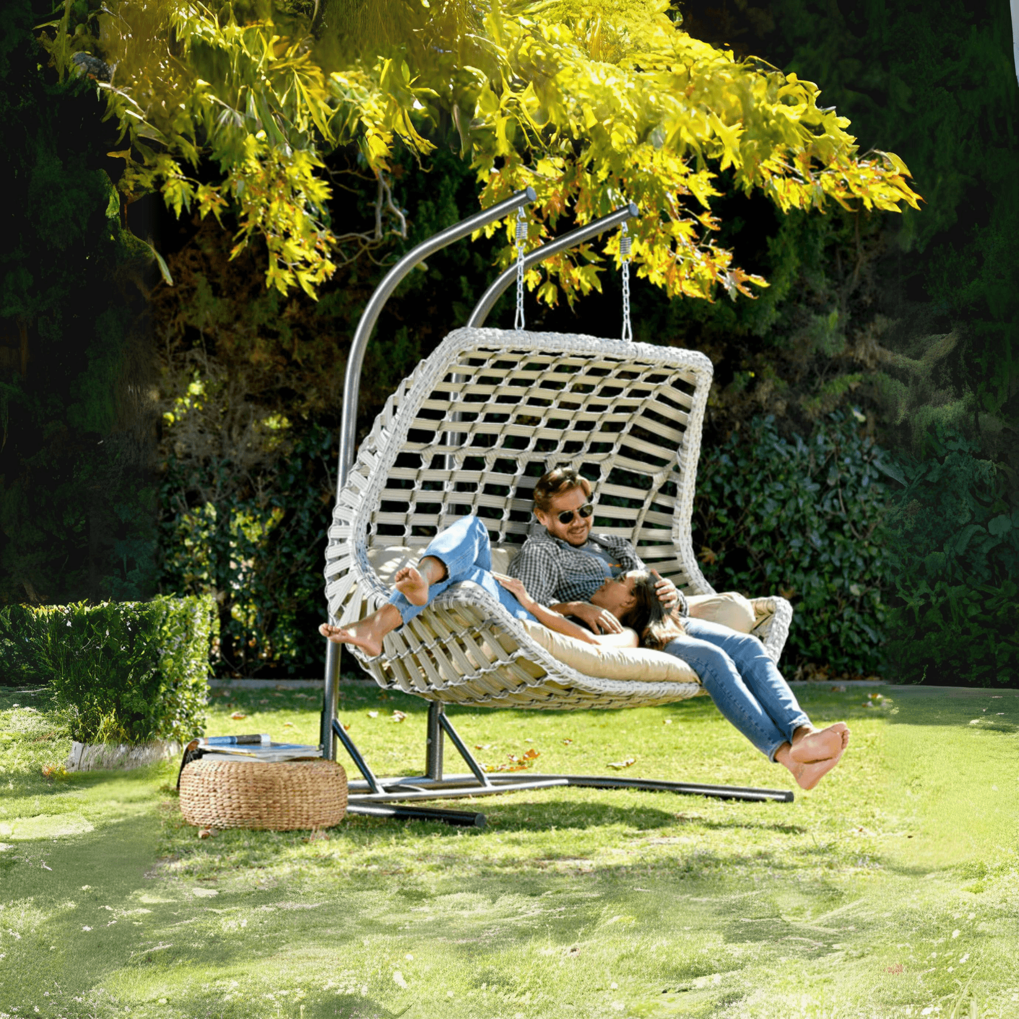 Gowoll Rattan Hängesessel mit Gestell | Cunda Swing Gartenschaukel | Hängeschaukel