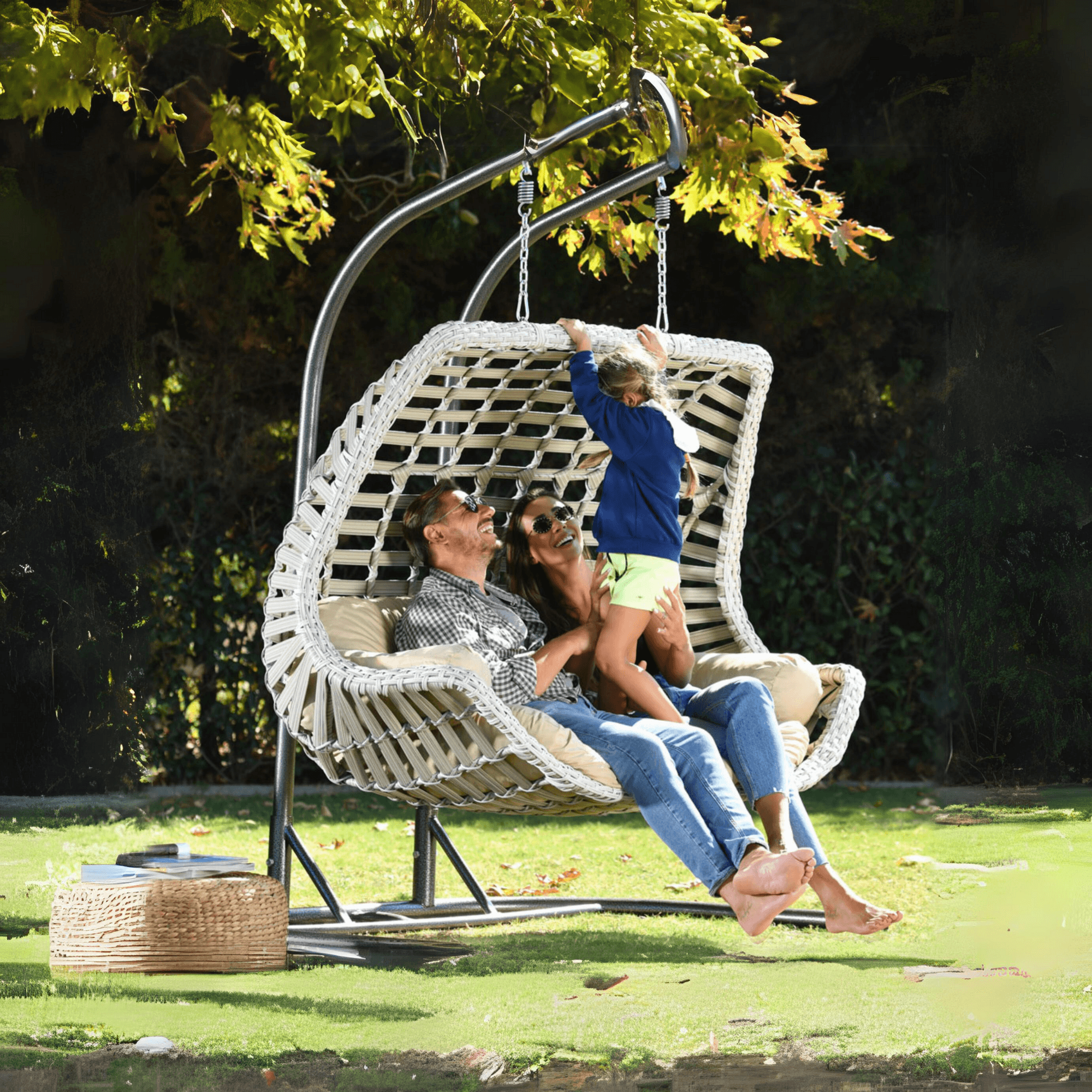 Gowoll Rattan Hängesessel mit Gestell | Cunda Swing Gartenschaukel | Hängeschaukel