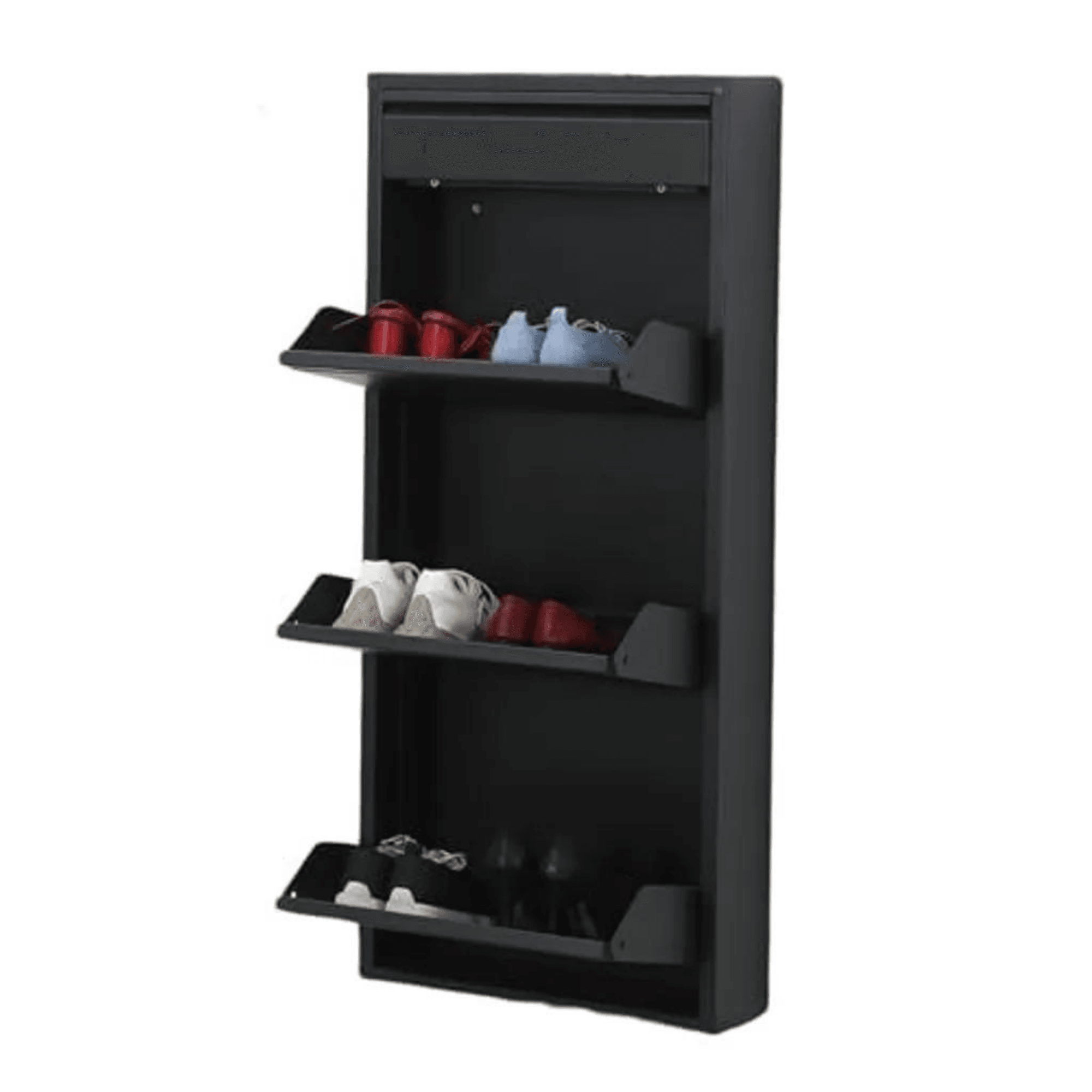Gowoll Schuhschrank Metall - Shoe Cabinet (3+1 Klappen Schwarz)
