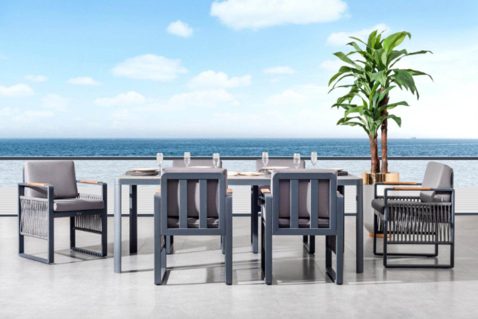 Gowoll Argos Aluminium Gartenlounge-Set Wetterfeste Gartenmöbel Set 6 Personen für Outdoor Terassenmöbel