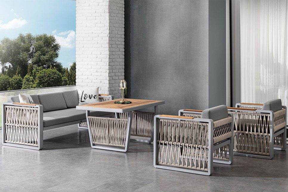 Argos Gartenmöbel Set 5 Personen – Aluminium Lounge mit Sofa, Sesseln & Tisch | Wetterfest & Rostfrei
