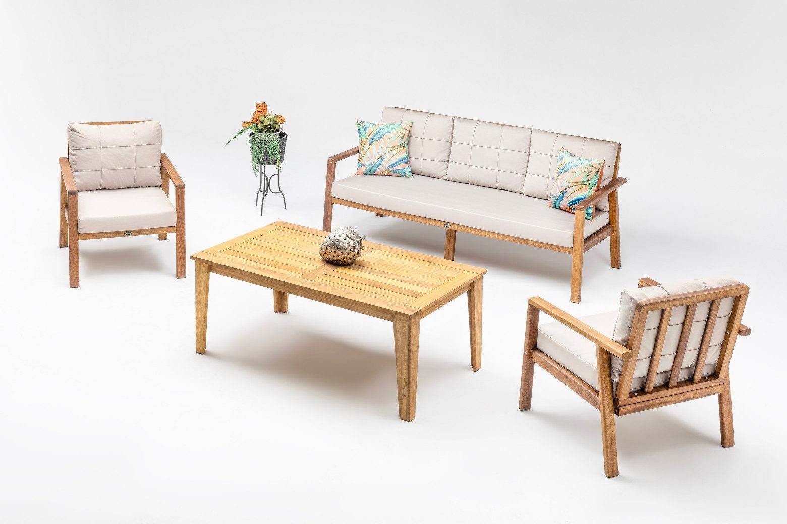 Gowoll Artemis Holz Gartenlounge-Set Gartengarnitur Gartenmöbel Set 5 Personen Gartentisch für Outdoor