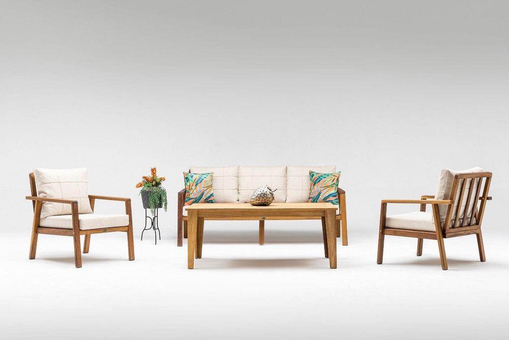 Gowoll Artemis Holz Gartenlounge-Set Gartengarnitur Gartenmöbel Set 5 Personen Gartentisch für Outdoor