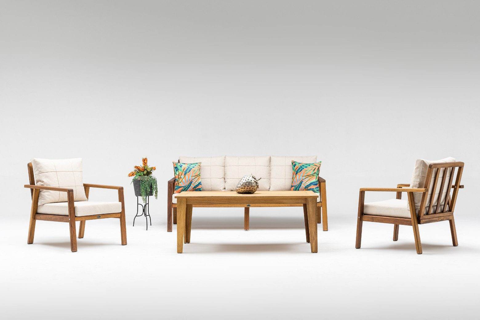 Gowoll Artemis Holz Gartenlounge-Set Gartengarnitur Gartenmöbel Set 5 Personen Gartentisch für Outdoor