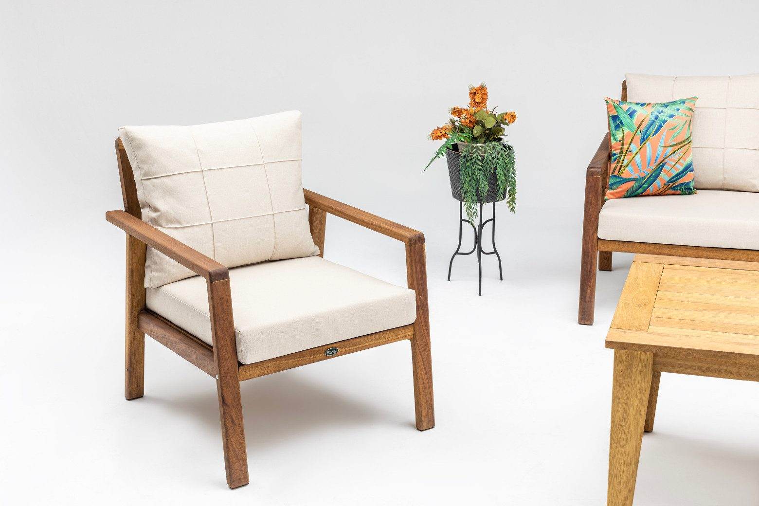 Gowoll Artemis Holz Gartenlounge-Set Gartengarnitur Gartenmöbel Set 5 Personen Gartentisch für Outdoor