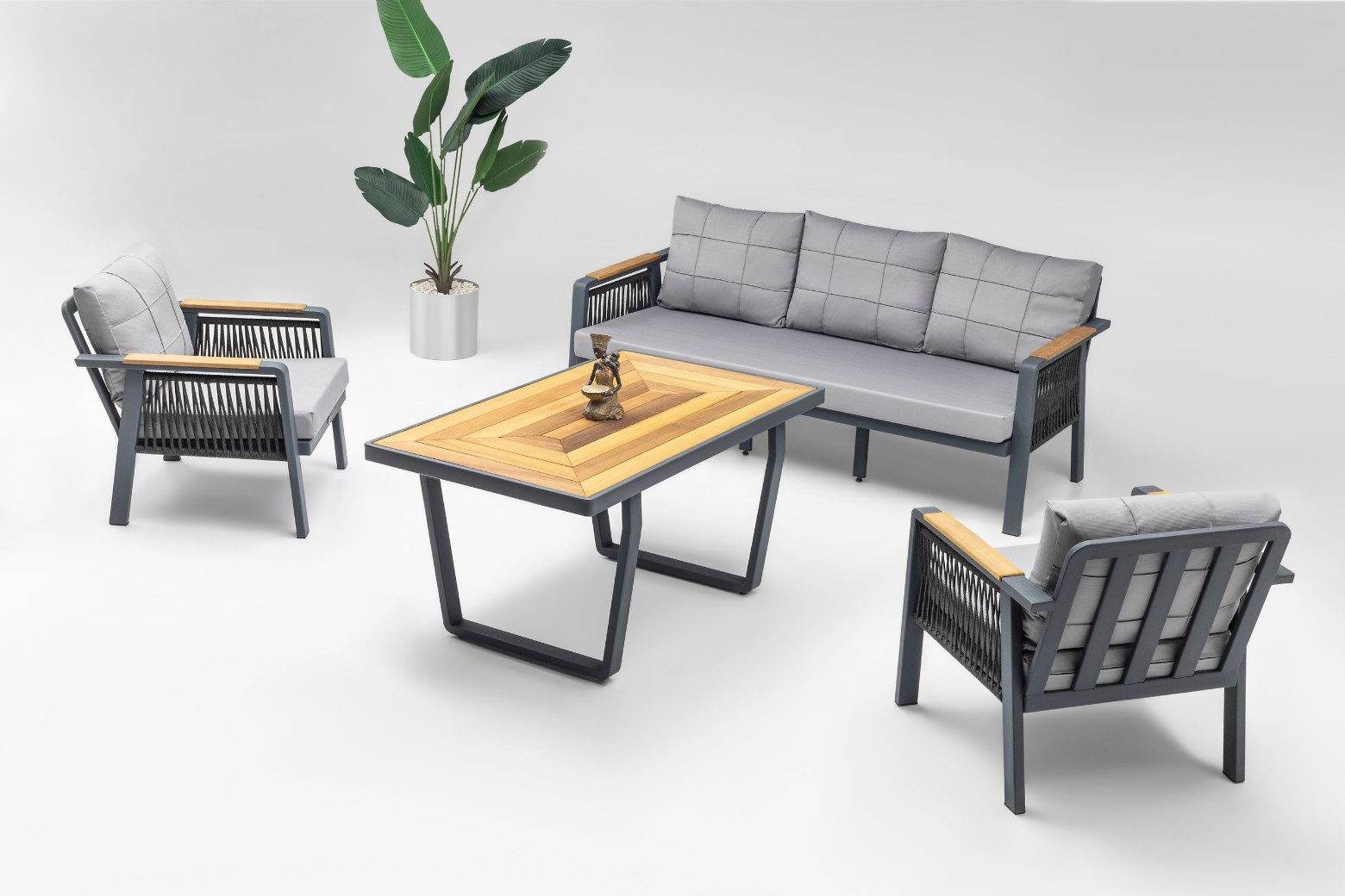 Gowoll Artemis Plus Anthrazit Gartenlounge-Set Gartengarnitur Gartenmöbel Set 5 Personen Gartentisch für Outdoor