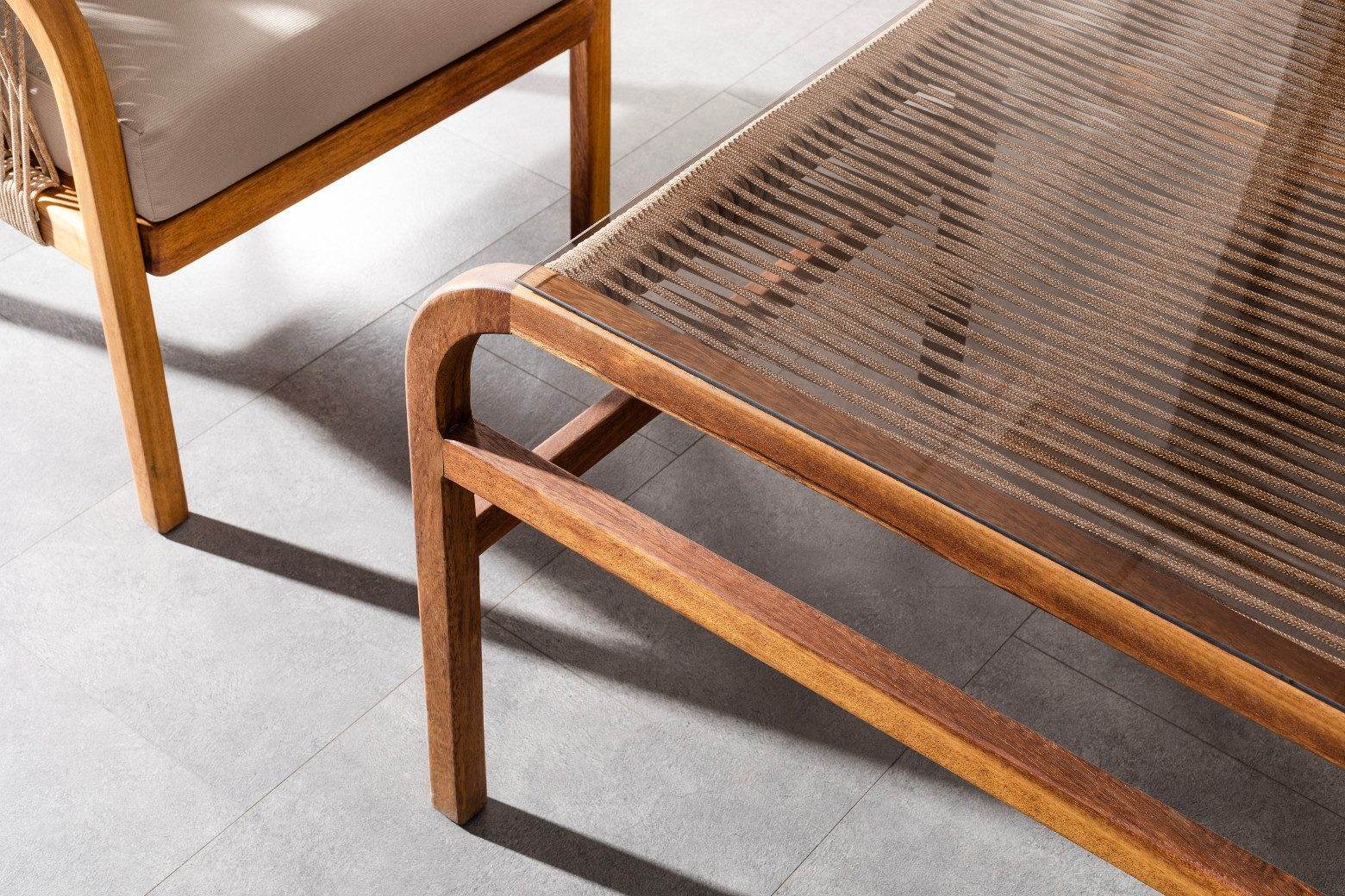 Evora Gartenlounge Set 4-teilig | Holz & Rope Gartenmöbel mit HPL-Tisch | Wetterfest & Handgefertigt