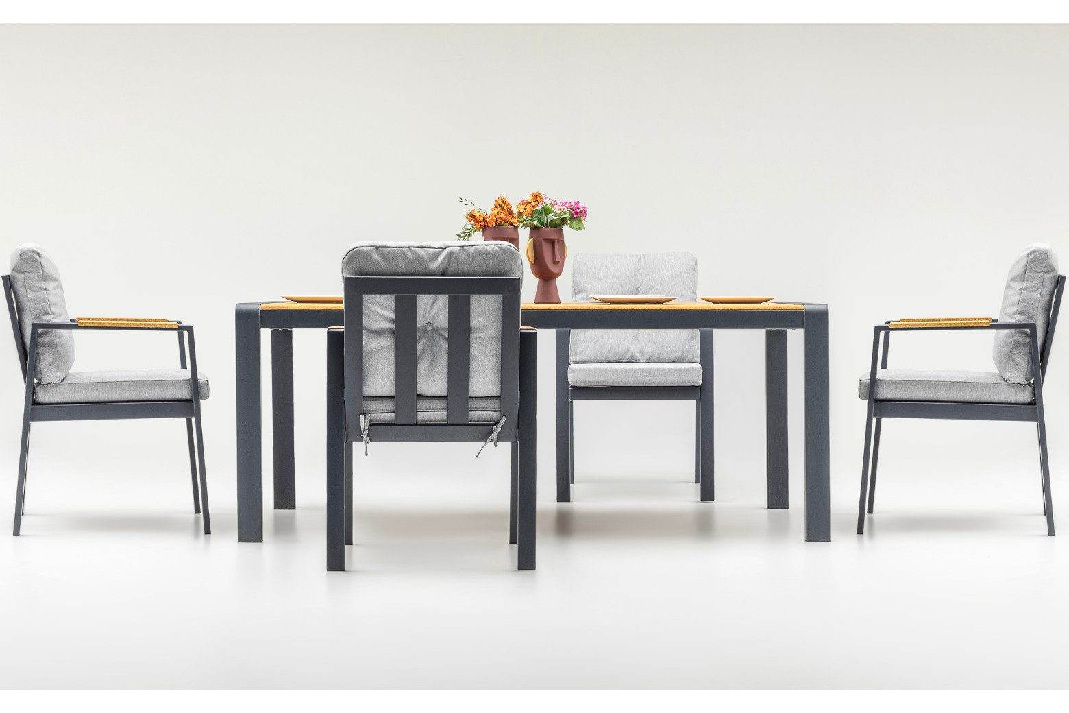 Gowoll Efes Anthrazit Gartenlounge-Set Wetterfeste Holz Gartenmöbel Set 6 Personen für Outdoor Terassenmöbel