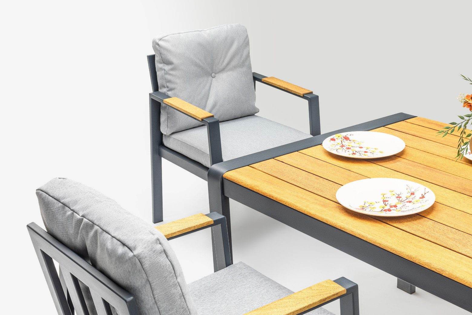 Gowoll Efes Anthrazit Gartenlounge-Set Wetterfeste Holz Gartenmöbel Set 6 Personen für Outdoor Terassenmöbel