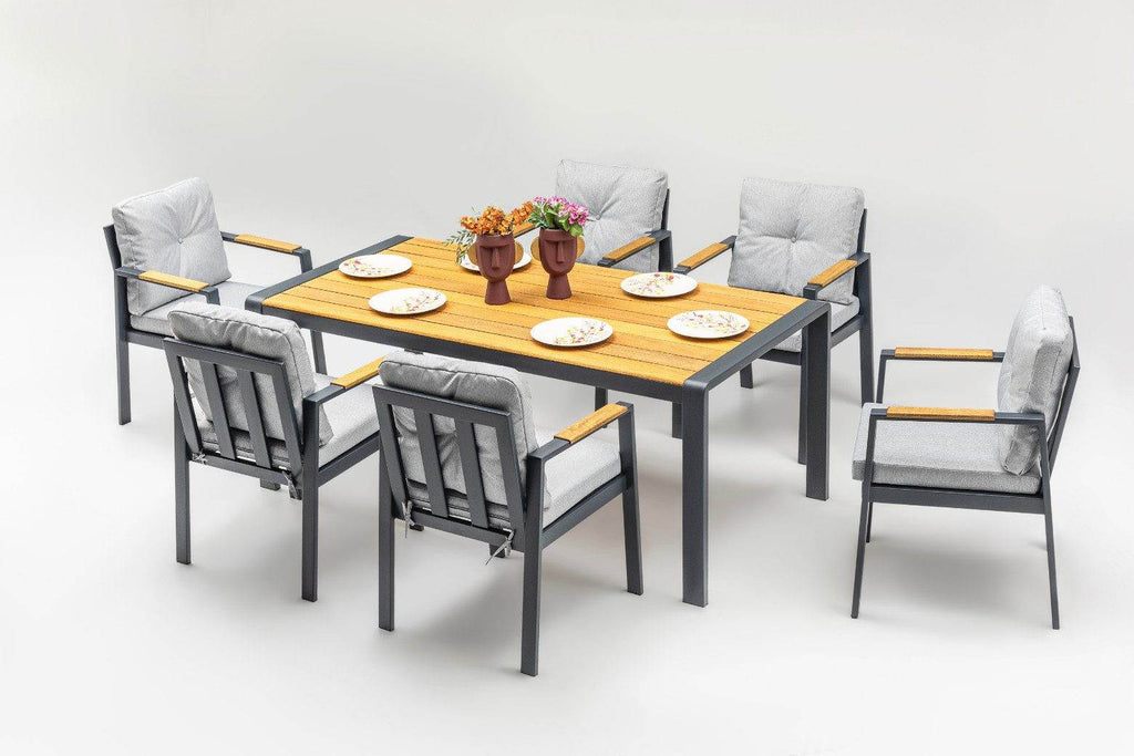 Gowoll Efes Anthrazit Gartenlounge-Set Wetterfeste Holz Gartenmöbel Set 6 Personen für Outdoor Terassenmöbel