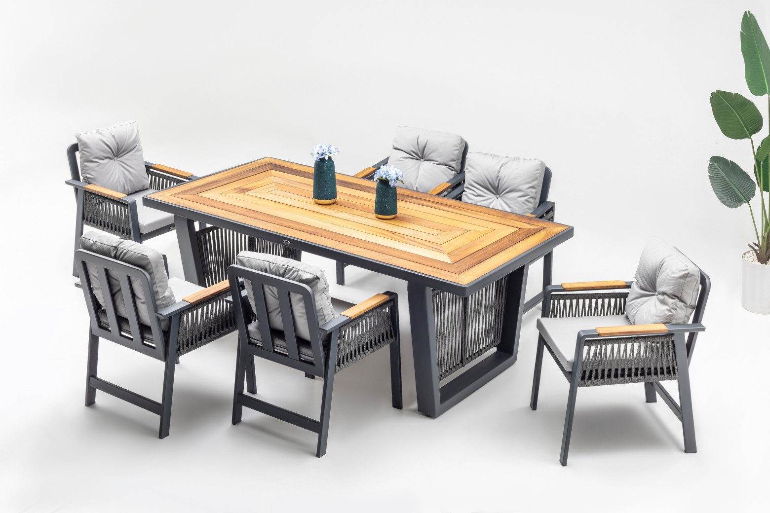 Gowoll Artemis Plus Anthrazit Gartenlounge-Set Wetterfeste Holz Gartenmöbel Set 6 Personen für Outdoor Terassenmöbel