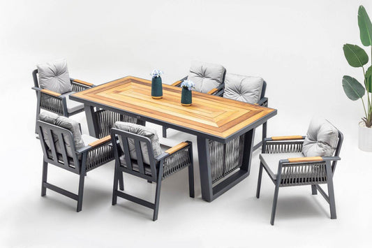 Gowoll Artemis Plus Anthrazit Gartenlounge-Set Wetterfeste Holz Gartenmöbel Set 6 Personen für Outdoor Terassenmöbel