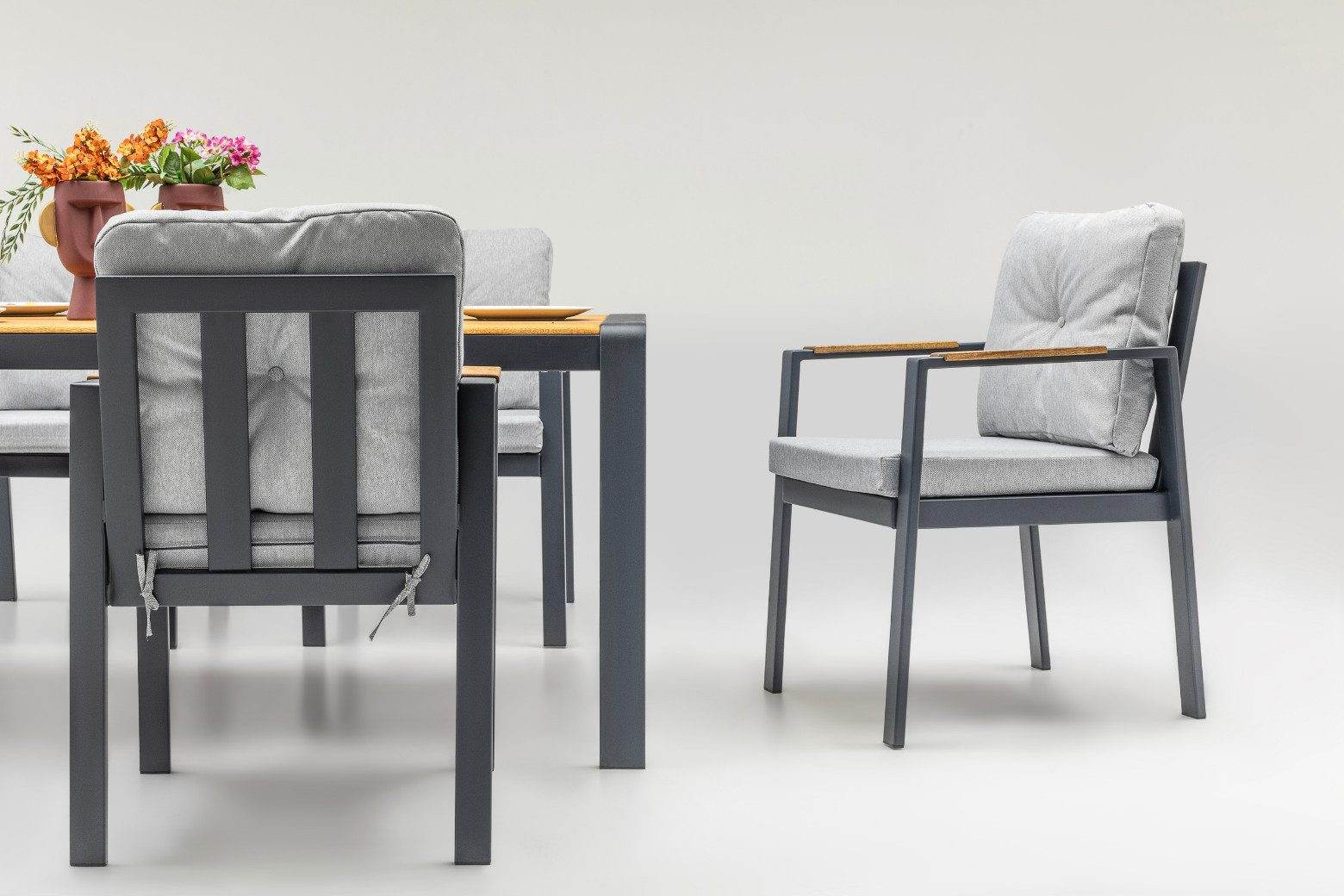 Gowoll Efes Anthrazit Gartenlounge-Set Wetterfeste Holz Gartenmöbel Set 6 Personen für Outdoor Terassenmöbel