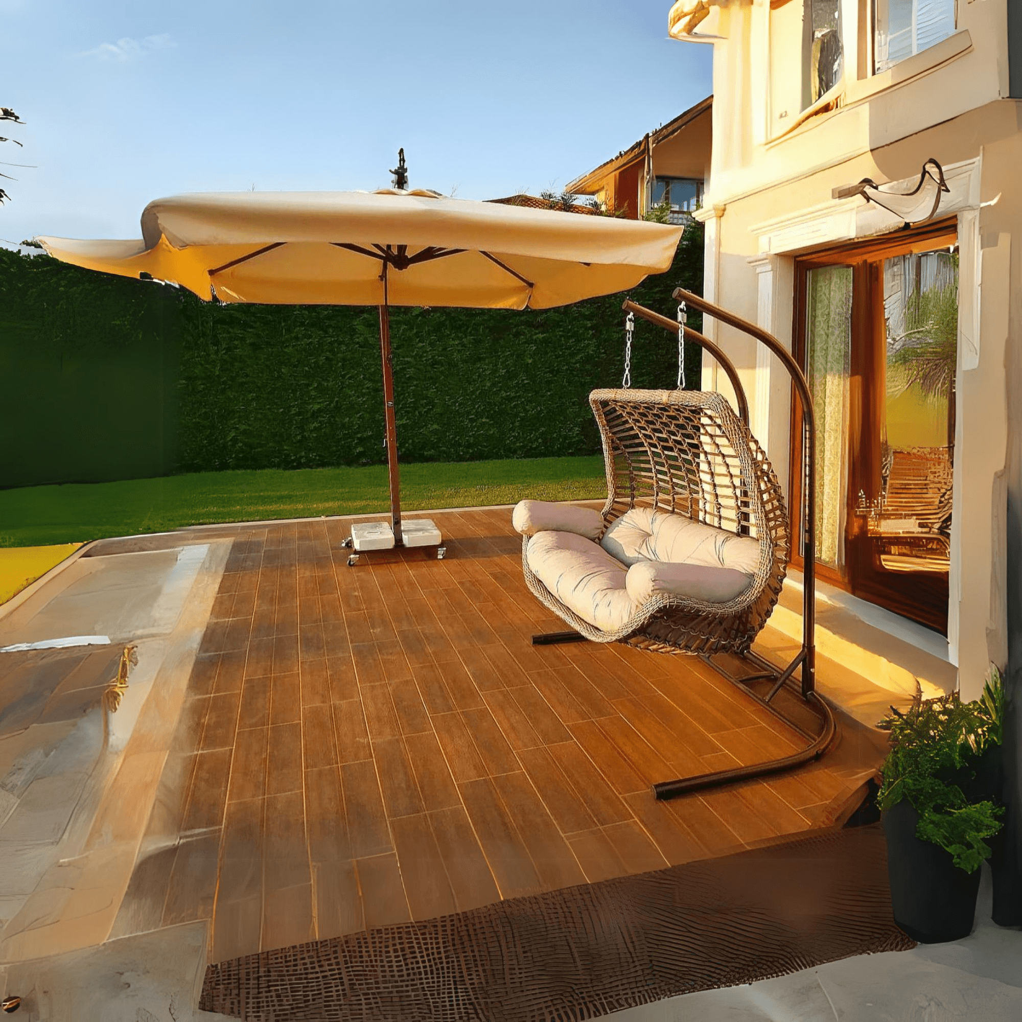 Gowoll Rattan Hängesessel mit Gestell | Cunda Swing Gartenschaukel | Hängeschaukel