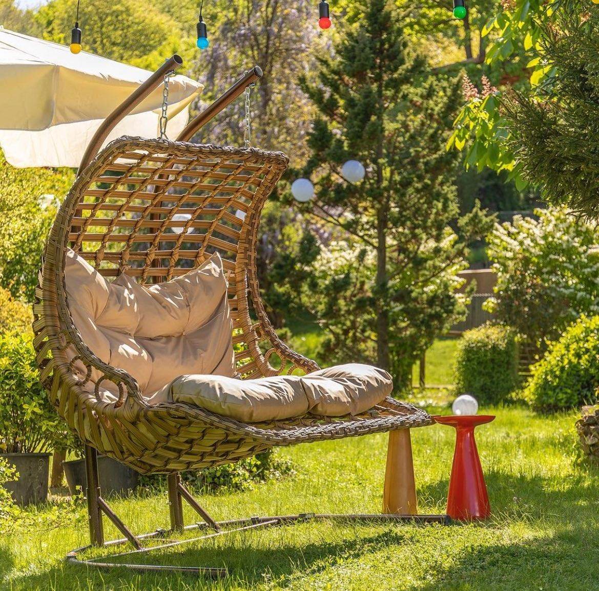 Gowoll Gartenschaukel Rattan Hängesessel mit Gestell Hängeschaukel Bodrum Double