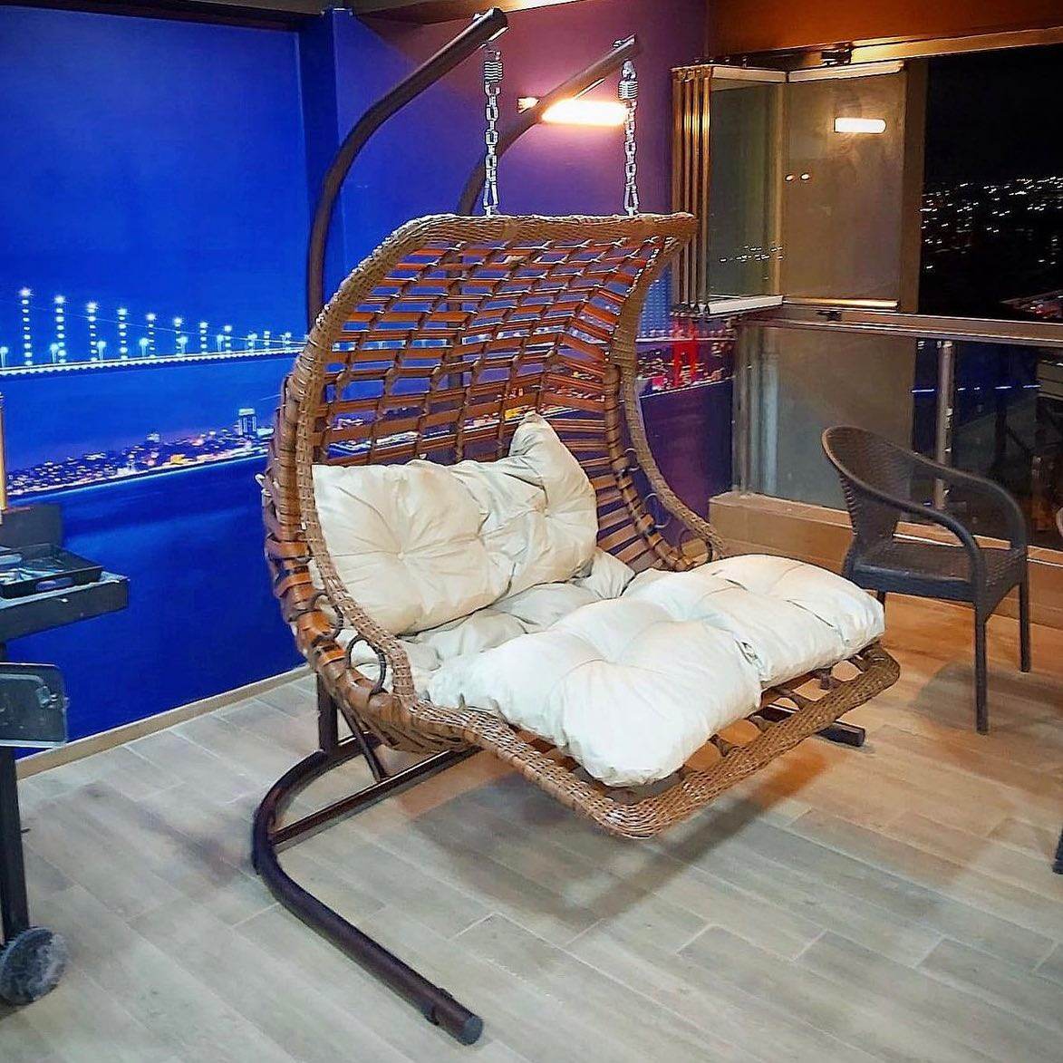 Gowoll Gartenschaukel Rattan Hängesessel mit Gestell Hängeschaukel Bodrum Double