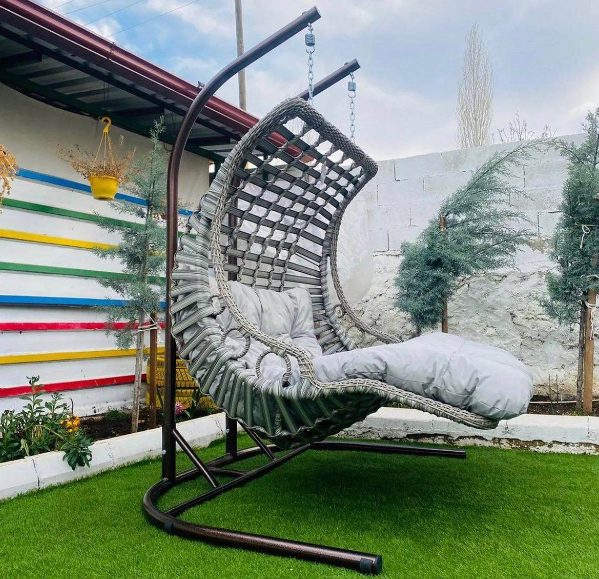 Gowoll Gartenschaukel Rattan Hängesessel mit Gestell Hängeschaukel Bodrum Double