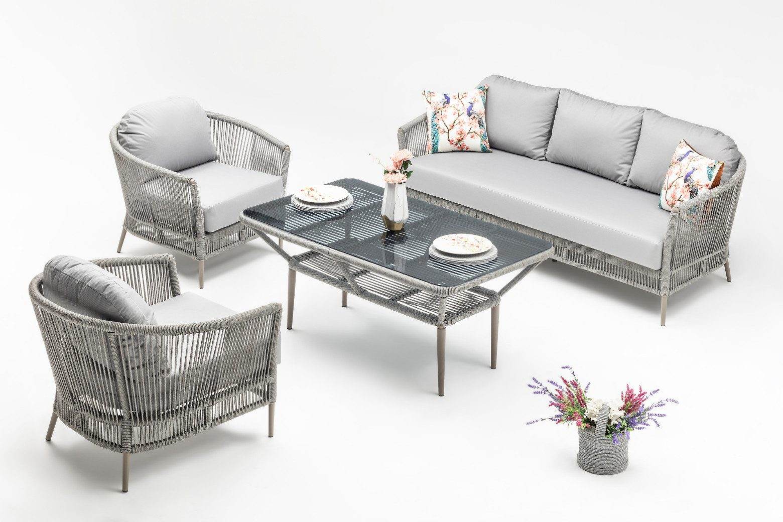 Gowoll Mitra Gartenlounge-Set Gartengarnitur Gartenmöbel Set 5 Personen Gartentisch für Outdoor