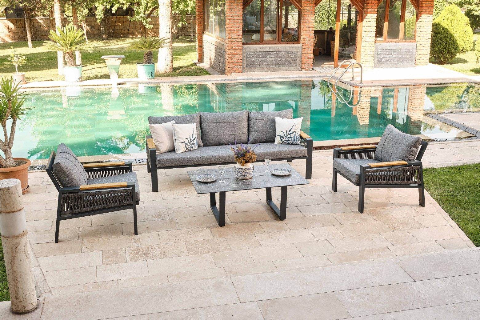 Gowoll Harmony Plus Gartenlounge-Set Gartengarnitur Gartenmöbel Set 5 Personen Gartentisch für Outdoor