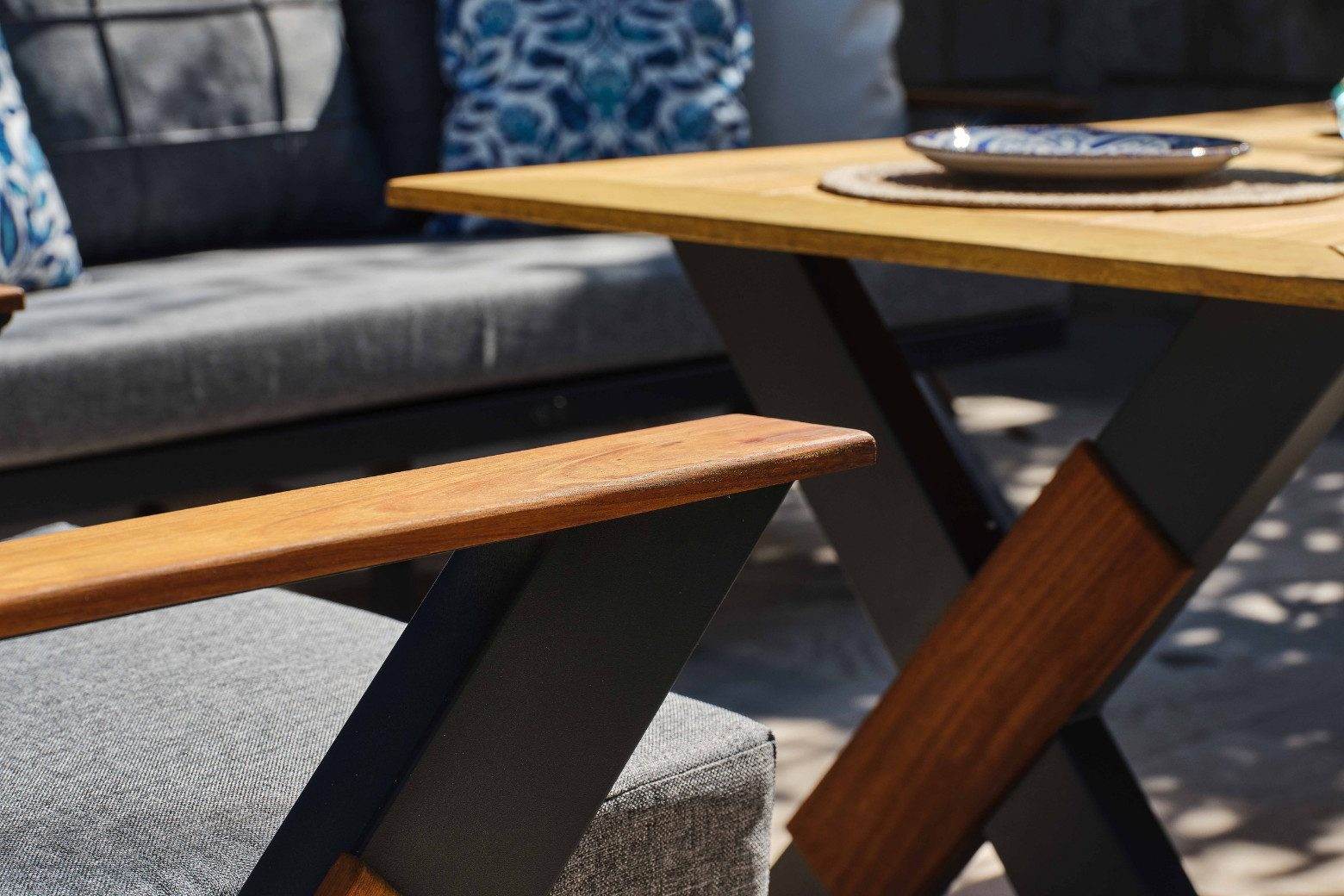 Gowoll Lotus Anthrazit Gartenlounge-Set Gartengarnitur Gartenmöbel Set 5 Personen Gartentisch für Outdoor