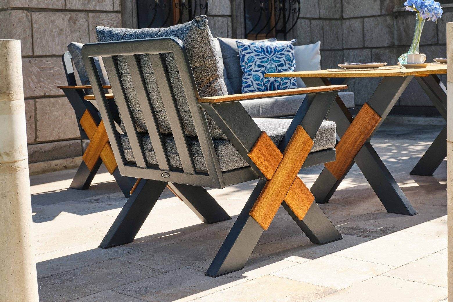 Gowoll Lotus Anthrazit Gartenlounge-Set Gartengarnitur Gartenmöbel Set 5 Personen Gartentisch für Outdoor