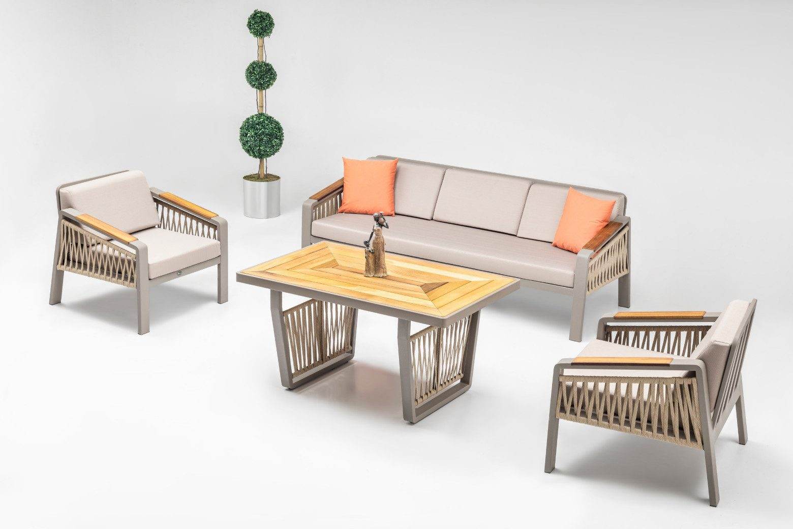 Gowoll Mykonos Plus Gartenlounge-Set Gartengarnitur Gartenmöbel Set 5 Personen Gartentisch für Outdoor