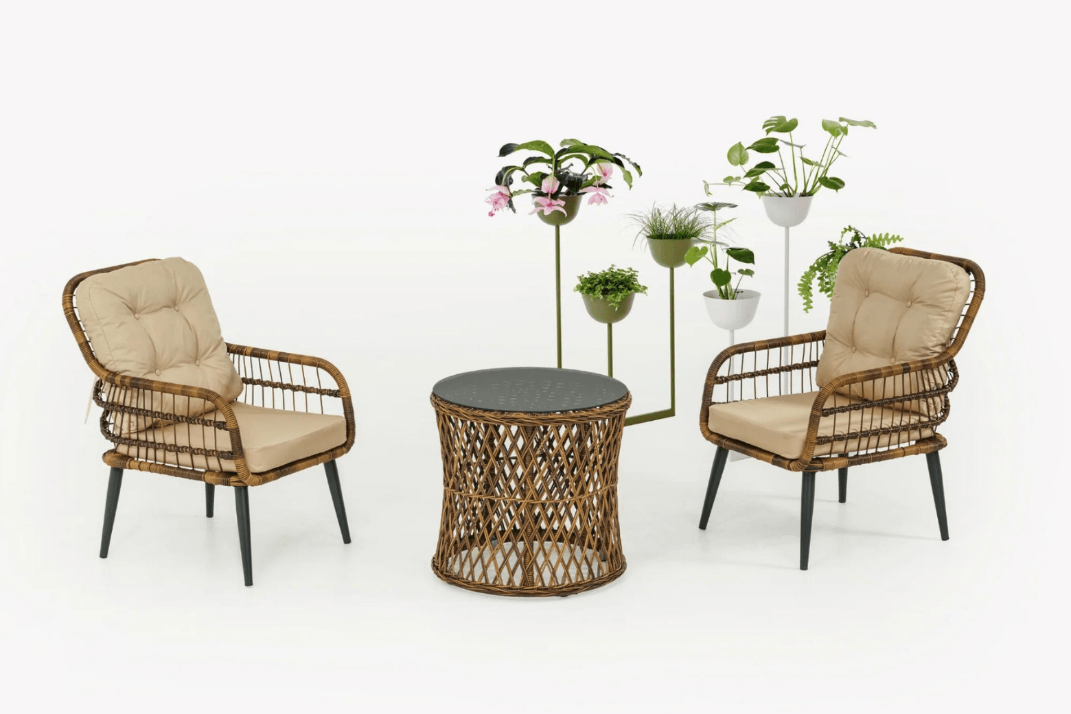 PISA Loungeset für Balkon | Polyrattan Sitzgruppe mit Glastisch | 2-Sitzer Gartenmöbel von Gowoll