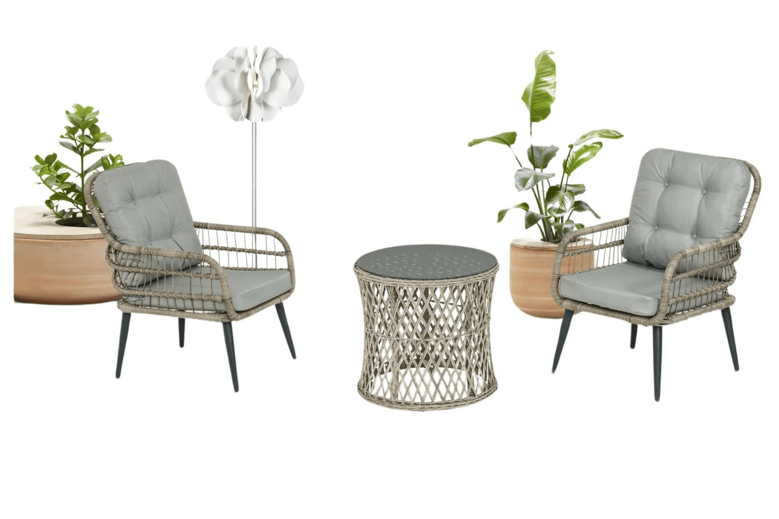 PISA Loungeset für Balkon | Polyrattan Sitzgruppe mit Glastisch | 2-Sitzer Gartenmöbel von Gowoll