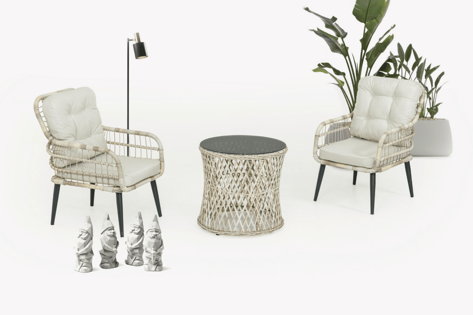 PISA Loungeset für Balkon | Polyrattan Sitzgruppe mit Glastisch | 2-Sitzer Gartenmöbel von Gowoll