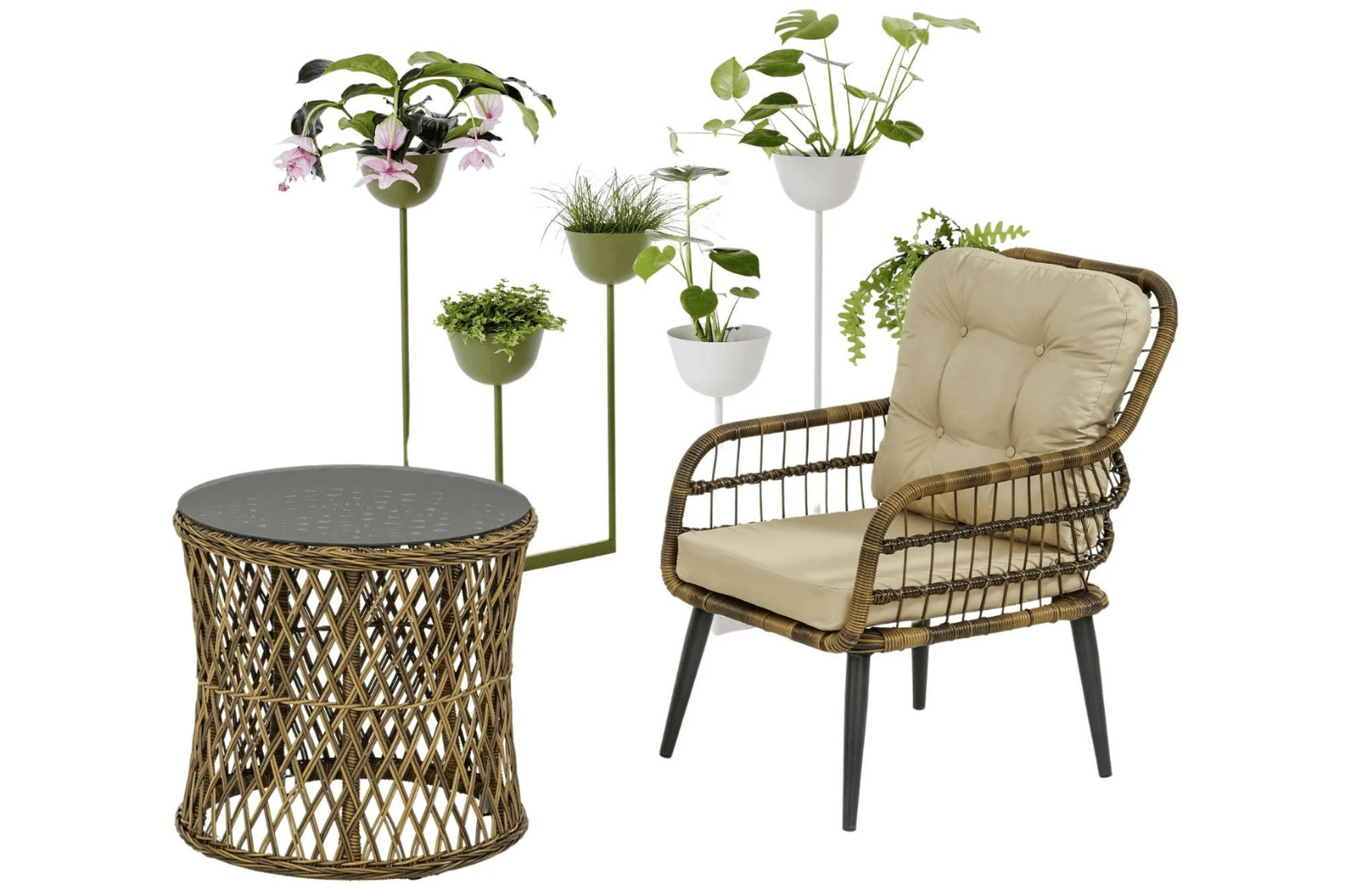 PISA Loungeset für Balkon | Polyrattan Sitzgruppe mit Glastisch | 2-Sitzer Gartenmöbel von Gowoll