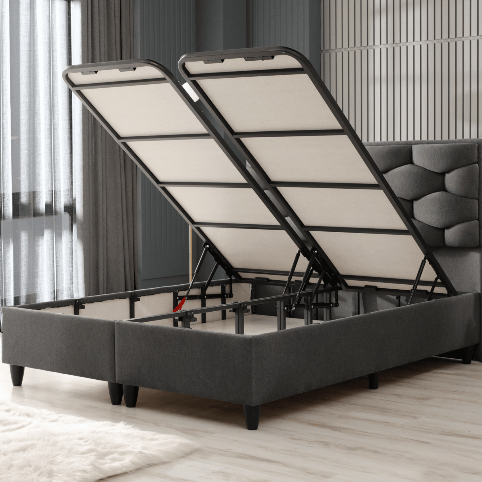 Gowoll Petek Waben Boxspringbett Set 160x200 cm – Stauraum & Duo Comfort 7-Zonen Matratze H3