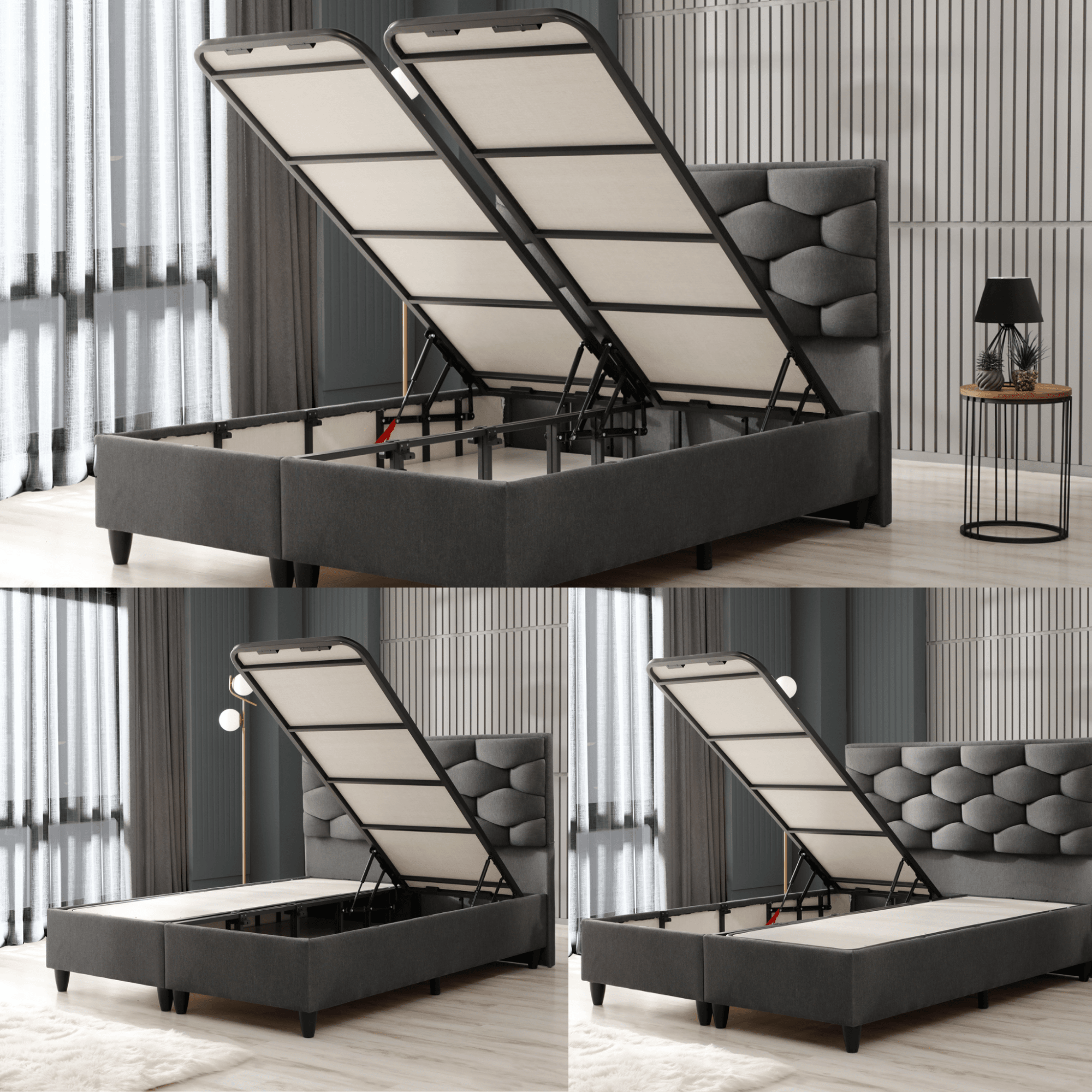 Gowoll Petek Waben Boxspringbett Set 160x200 cm – Stauraum & Duo Comfort 7-Zonen Matratze H3