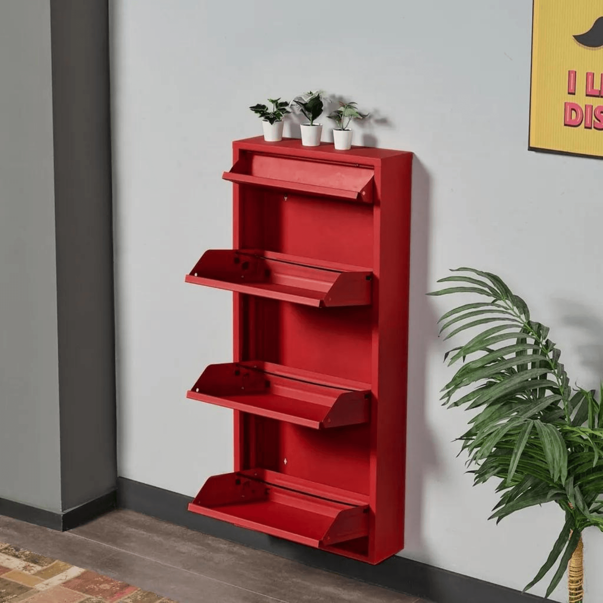 Gowoll Schuhschrank (3+1 Klappen Rot)
