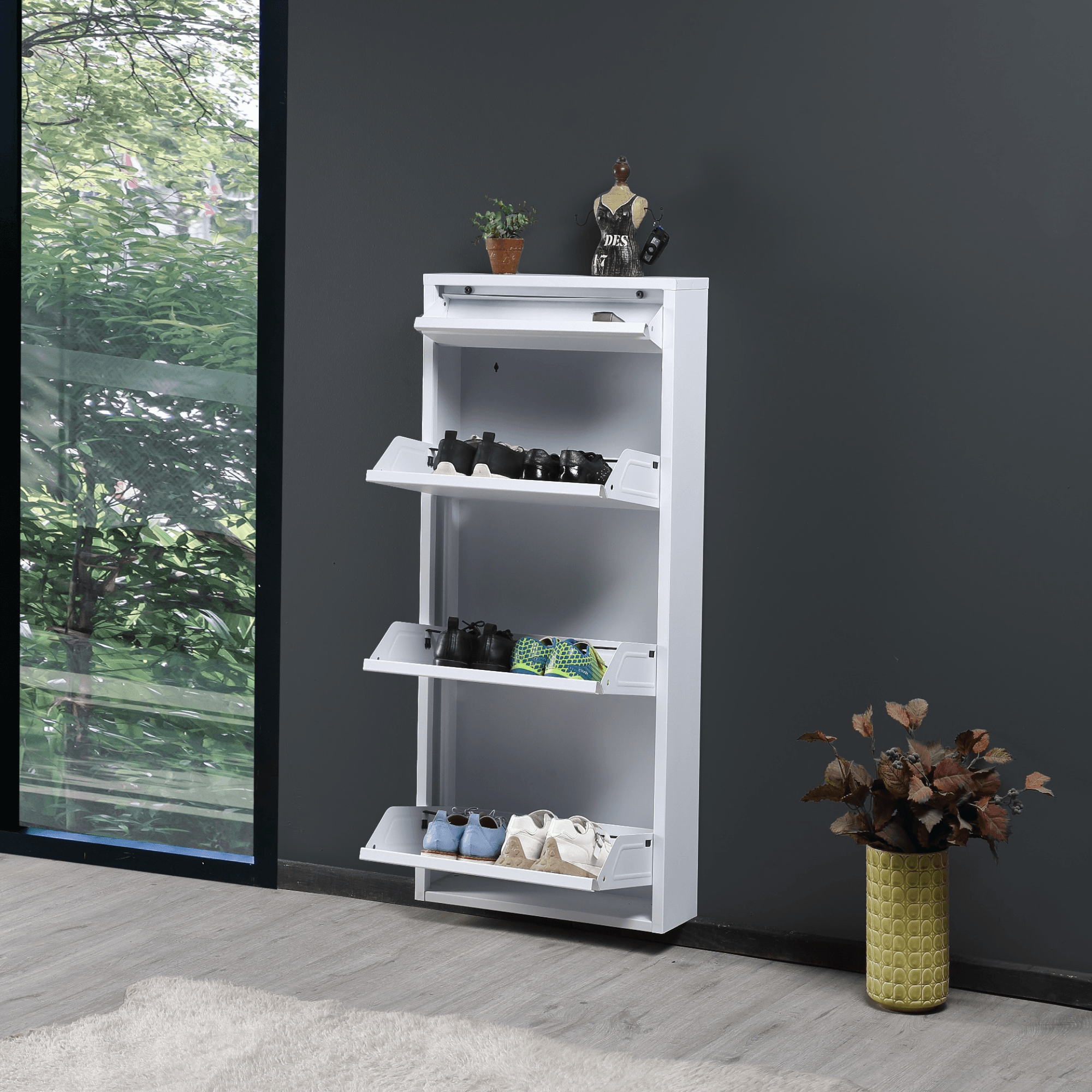 Gowoll Schuhschrank (3+1 Klappen Weiß)