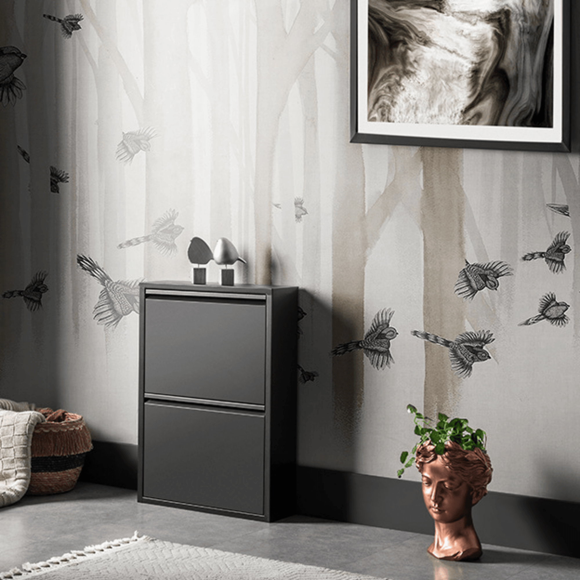 Gowoll Schuhschrank 2 Klappen Metall Schwarz