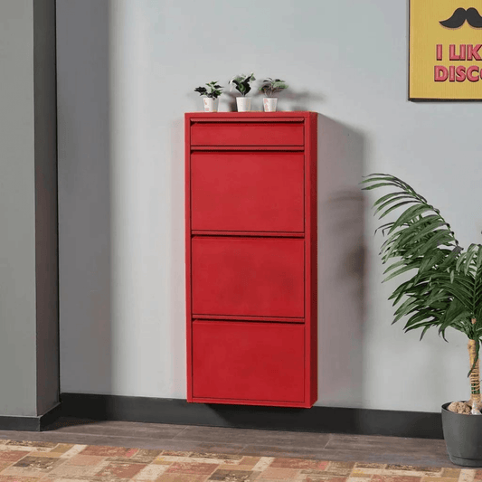 Gowoll Schuhschrank (3+1 Klappen Rot)
