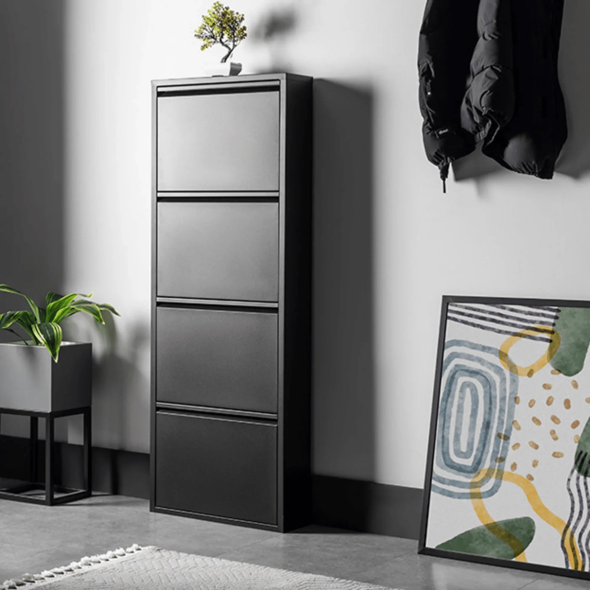 Gowoll Schuhschrank (4 Klappen Schwarz)